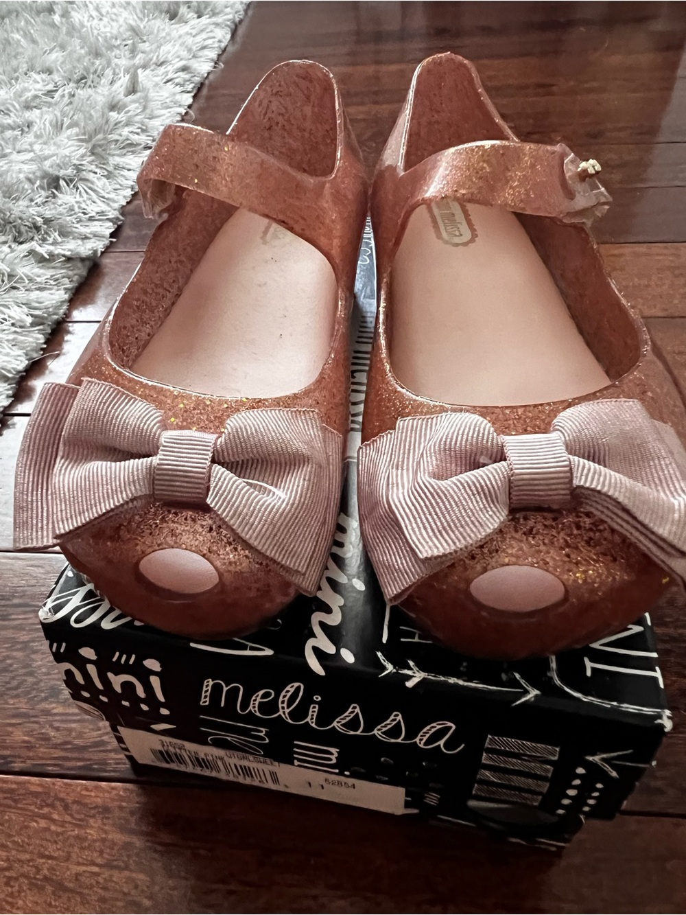 Melissa Rose Gold Glitter color Mary Jane Flats with Bow